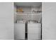 Functional laundry area equipped with a washer, dryer, and convenient shelving for supplies at 805 N Elizabeth St St, Durham, NC 27701