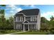Charming two-story home featuring gray siding, stone accents, and a covered front porch, set amidst a landscaped yard at 1244 Hardin Hill Ln, Knightdale, NC 27545