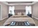 Bright main bedroom with tray ceiling and a upholstered headboard and neutral tones at 2741 Rains Dr, Haw River, NC 27258
