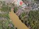 Scenic aerial view of a neighborhood with pond access and wooded surroundings at 3103 Woodland Park Rd, Durham, NC 27703