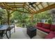 Enjoy the outdoors with this backyard patio featuring a fireplace and comfortable seating at 401 Fletcher Dr, Raleigh, NC 27603