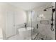 Contemporary bathroom with a soaking tub and a frameless glass shower enclosure at 6008 Chittim Ct, Raleigh, NC 27616