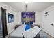 Bedroom with gray walls, a large 