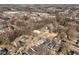 Aerial view of the neighborhood showing the home's setting amongst mature trees and other houses at 1603 N Alston Ave, Durham, NC 27701