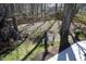 Backyard view of a patio set on a green lawn surrounded by a wooded area with a privacy fence at 1705 Mcrae Pl, Hillsborough, NC 27278