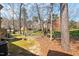 View of backyard area showcasing natural landscaping and mature trees at 3207 Coachmans Way, Durham, NC 27705