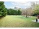 Expansive backyard with healthy lawn, mature evergreens and decorative landscaping at 7329 Blannie Farms, Willow Springs, NC 27592