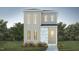 Rendering of a modern two-story home with gray siding, stone accents, and landscaping at 107 Parkland Dr, Pittsboro, NC 27312