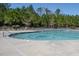 Community pool with a decorative emblem and ample space for swimming and recreation surrounded by trees at 1176 Andrews Ct, Creedmoor, NC 27522