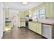 Bright kitchen features stainless appliances, light green cabinets, and wood countertops at 2120 Cokey Rd, Rocky Mount, NC 27801