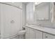 Bathroom with shower and marble vanity at 321 Nottingham Dr, Chapel Hill, NC 27517