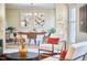 Elegant dining area with a stylish table set for four, complemented by modern art and a cozy rug at 3613 Hope Valley Rd, Durham, NC 27707