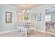 Charming breakfast nook with bright natural light, white chairs, and elegant chandelier lighting at 3613 Hope Valley Rd, Durham, NC 27707