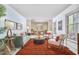 Inviting living room featuring stylish furniture, large windows, and an open view to the dining area at 3613 Hope Valley Rd, Durham, NC 27707