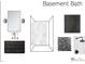 Chic basement bath features modern vanity, hardware, and hexagon tile at 5808 Norwood Ridge Dr, Raleigh, NC 27614