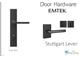 Stylish Emtek door hardware featuring a matte black Stuttgart lever for a modern touch at 5808 Norwood Ridge Dr, Raleigh, NC 27614