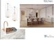 Kitchen rendering showing pendant lights, island with counter stools, and Taj Mahal Quartzite countertop at 5808 Norwood Ridge Dr, Raleigh, NC 27614