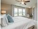 Bedroom showcasing natural light from windows, neutral walls, ceiling fan, and decor at 6401 Granite Quarry Dr, Raleigh, NC 27610
