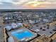 Aerial view of the community pool, amenities, and neighborhood homes at 6609 Truxton Ln, Raleigh, NC 27616