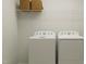 Efficient laundry room with side-by-side washer and dryer, plus a storage shelf for laundry essentials at 0 Hanover Way, Sanford, NC 27330