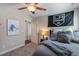 This bedroom features neutral walls, carpeted floors, and a hockey theme at 1025 Chelsea Run Ln, Apex, NC 27502