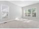 This bedroom features two windows, carpeted floors, and neutral decor at 1100 Dotson Way, Apex, NC 27523