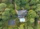 Serene aerial view of a secluded property with swimming pool and basketball court amidst lush greenery at 12012 Six Forks Rd, Raleigh, NC 27614