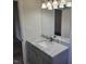 Bathroom featuring a gray vanity with light countertop and modern fixtures at 3616 Open Sight Ct, Raleigh, NC 27616