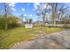 Backyard features a shed, wood fence, mature trees, and lots of space for entertaining and relaxing at 510 Cross St, Sanford, NC 27330