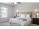 Inviting bedroom featuring a plush upholstered bed, bedside tables, and a large window at 12 Rolling Banks Dr, Louisburg, NC 27549