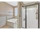 Modern bathroom offers a soaking tub and walk-in shower with glass enclosure at 34 Triton Ct, Clayton, NC 27520