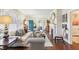 Cozy living room featuring hardwood floors, neutral furniture, and a decorative fireplace, offering a warm ambiance at 411 Circle Dr, Burlington, NC 27215