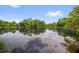 Scenic view of a tranquil pond, featuring trees reflecting in the calm water under a partly cloudy sky at 605 Wyndham Dr, Fuquay Varina, NC 27526