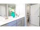Bathroom featuring a double vanity with modern fixtures, ample counter space, and stylish accents at 6407 Granite Quarry Dr, Raleigh, NC 27610