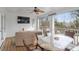 Cozy covered porch with comfortable seating, a ceiling fan, and natural light with wooded views at 711 S East Street St, Raleigh, NC 27601