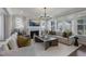 Bright living room with a fireplace, large windows, neutral furniture, and modern decor at 800 Emerald Bay Cir, Raleigh, NC 27610