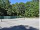 Outdoor community tennis court surrounded by mature trees and fenced in at 112 Wichita Way, Louisburg, NC 27549