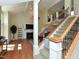 Elegant foyer showcasing hardwood floors, stairs with wood and metal railings, and a glimpse into a living room at 114 Twin Springs Ln, Angier, NC 27501
