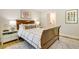 Inviting bedroom with wood floors, decorative rug, and stylish lamps on nightstands at 1301 Flying Hawk Rd, Apex, NC 27523