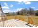 Wooden deck with railing overlooking yard at 1425 Country Pond Ln, Willow Springs, NC 27592