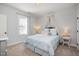 Adorable bedroom showcasing light walls, carpet, a window, a crown canopy over the bed, and side tables with lamps at 1515 Spring Overlook Ln, Hillsborough, NC 27278