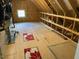 Unfinished attic space featuring wooden beams and flooring, offering potential for customization and storage at 1613 Osprey Ridge Dr, Willow Springs, NC 27592