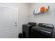 Well-equipped laundry room with modern washer, dryer, and ample shelving for convenient storage at 1613 Osprey Ridge Dr, Willow Springs, NC 27592