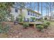 Serene backyard featuring a small deck and lush landscaping, ideal for outdoor living at 256 Marilyn Cir, Cary, NC 27513