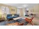 Stylish living room featuring a comfortable blue sofa, a modern coffee table, and unique accent chairs at 256 Marilyn Cir, Cary, NC 27513
