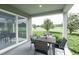 Covered patio area, perfect for outdoor dining, features wood furnishings and a serene view of the backyard at 27 Artesa Ct, Fuquay Varina, NC 27526