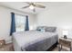 This bedroom features neutral walls, carpeted floor, and window with curtain at 31 Harrow Ter, Roxboro, NC 27574