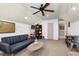 Comfortable bonus room with vaulted ceilings, comfortable seating, and a ceiling fan at 3655 Pleasants Ridge Dr, Wake Forest, NC 27587
