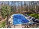 Fenced pool with a safety cover, surrounded by trees and lush landscaping at 3655 Pleasants Ridge Dr, Wake Forest, NC 27587