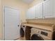 Convenient laundry room with modern washer, dryer, countertops and storage cabinets at 5036 Isabella Cannon Dr, Raleigh, NC 27612